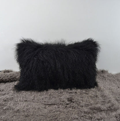 Tibetan/Mongolian Lamb Fur Pillow Cover Black