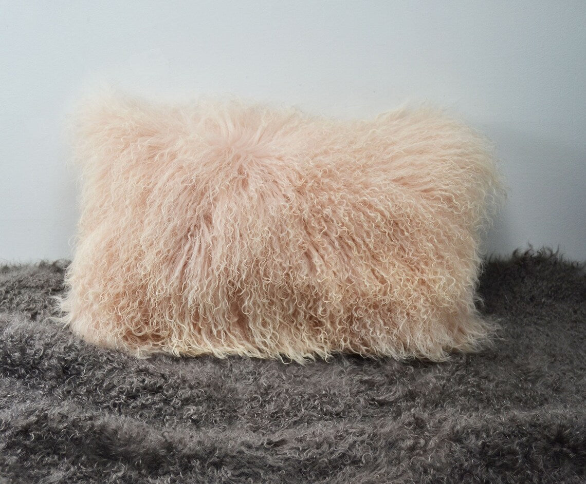 Tibetan/Mongolian Lamb Fur Pillow Cover Dusty Pink