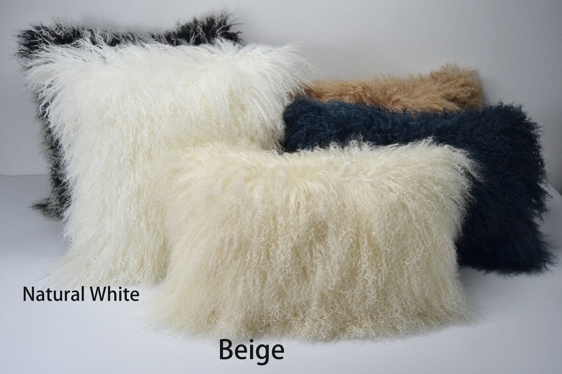 Tibetan/Mongolian Lamb Fur Pillow Cover Beige