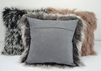 Tibetan/Mongolian Lamb Fur Pillow Cover Frosted Grey