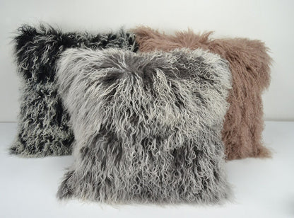 Tibetan/Mongolian Lamb Fur Pillow Cover Frosted Grey