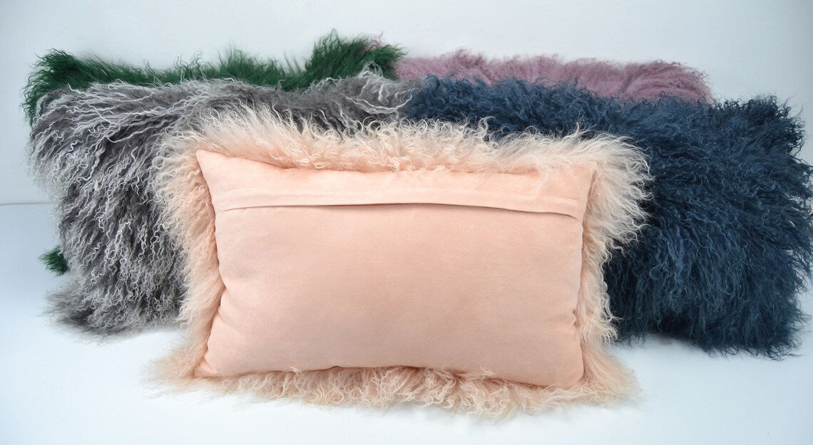 Tibetan/Mongolian Lamb Fur Pillow Cover Dusty Pink