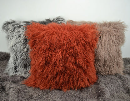 Tibetan/Mongolian Lamb Fur Pillow Cover Rusty Red