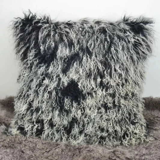 Tibetan/Mongolian Lamb Fur Pillow Cover Frosted Black