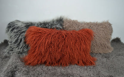 Tibetan/Mongolian Lamb Fur Pillow Cover Rusty Red