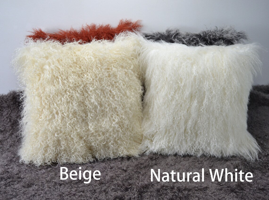 Tibetan/Mongolian Lamb Fur Pillow Cover Beige