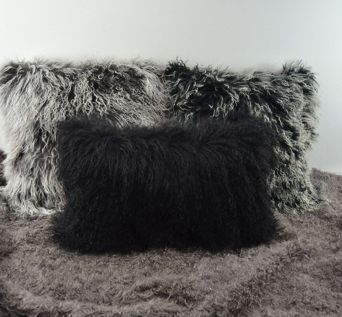 Tibetan/Mongolian Lamb Fur Pillow Cover Black