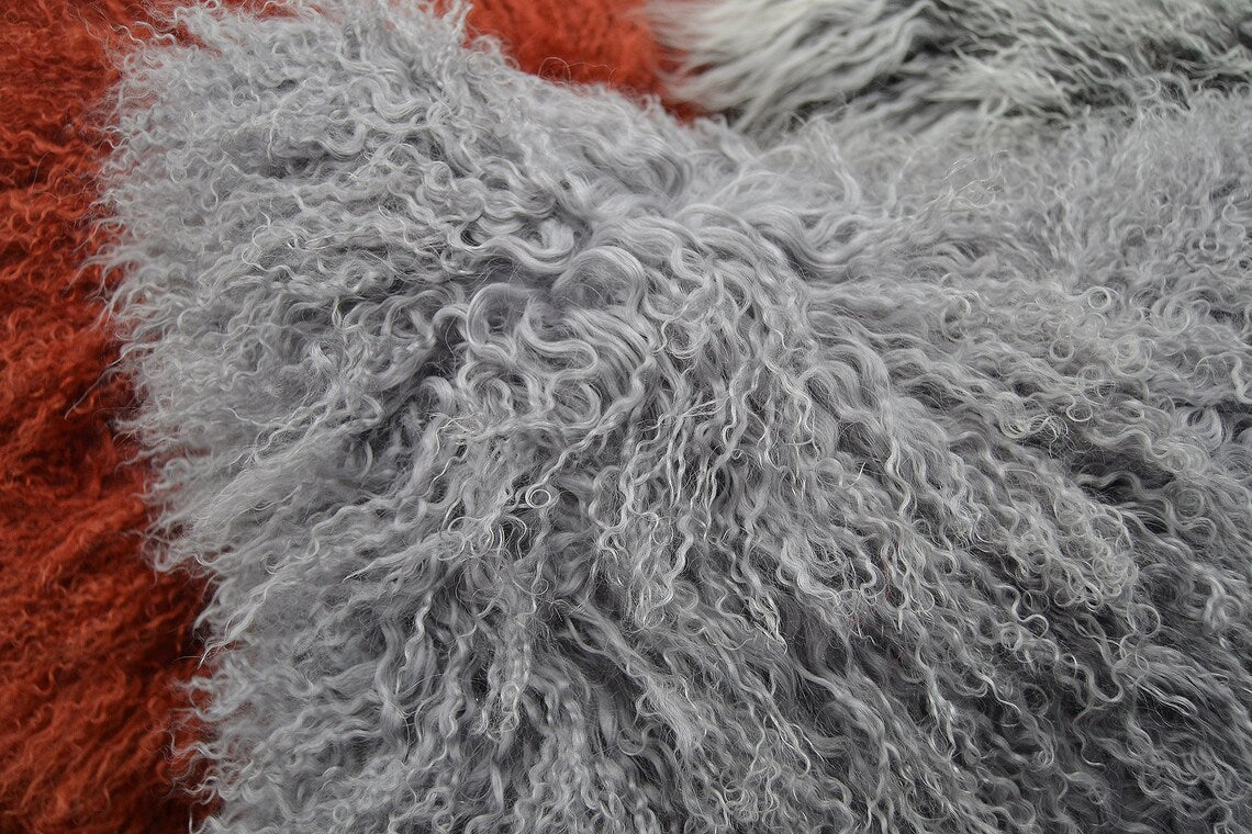 Tibetan/Mongolian Lamb Fur Pillow Cover Grey