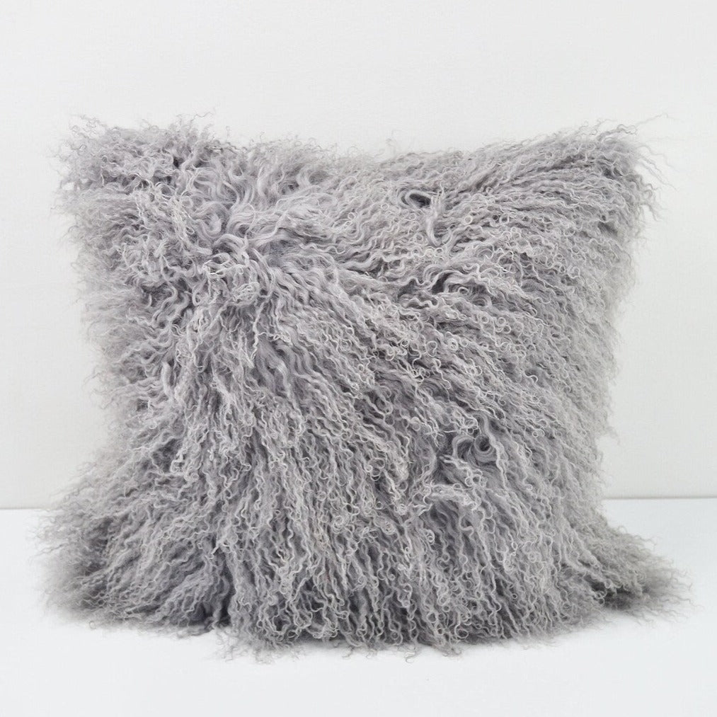 Tibetan/Mongolian Lamb Fur Pillow Cover Grey