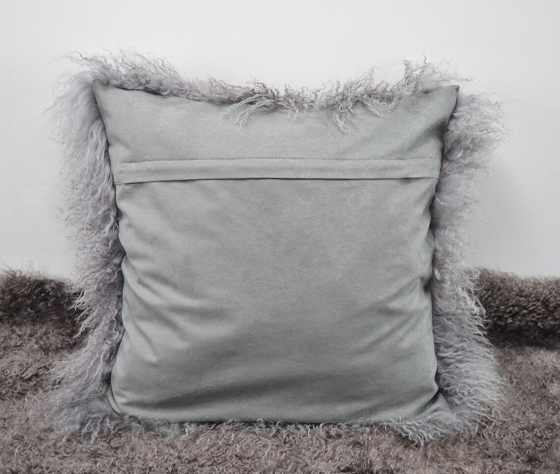 Tibetan/Mongolian Lamb Fur Pillow Cover Grey