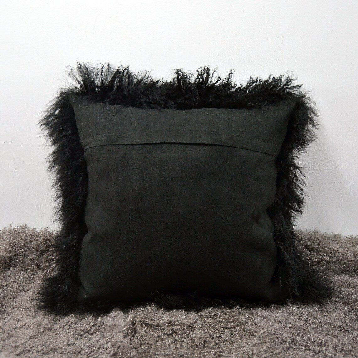 Tibetan/Mongolian Lamb Fur Pillow Cover Black