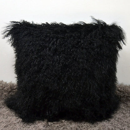 Tibetan/Mongolian Lamb Fur Pillow Cover Black