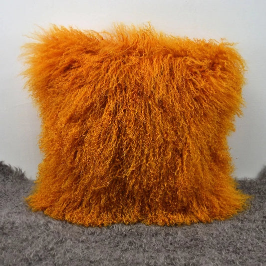 Tibetan/Mongolian Lamb Fur Pillow Cover Curcumin Yellow