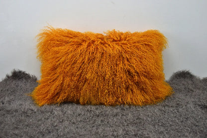 Tibetan/Mongolian Lamb Fur Pillow Cover Curcumin Yellow