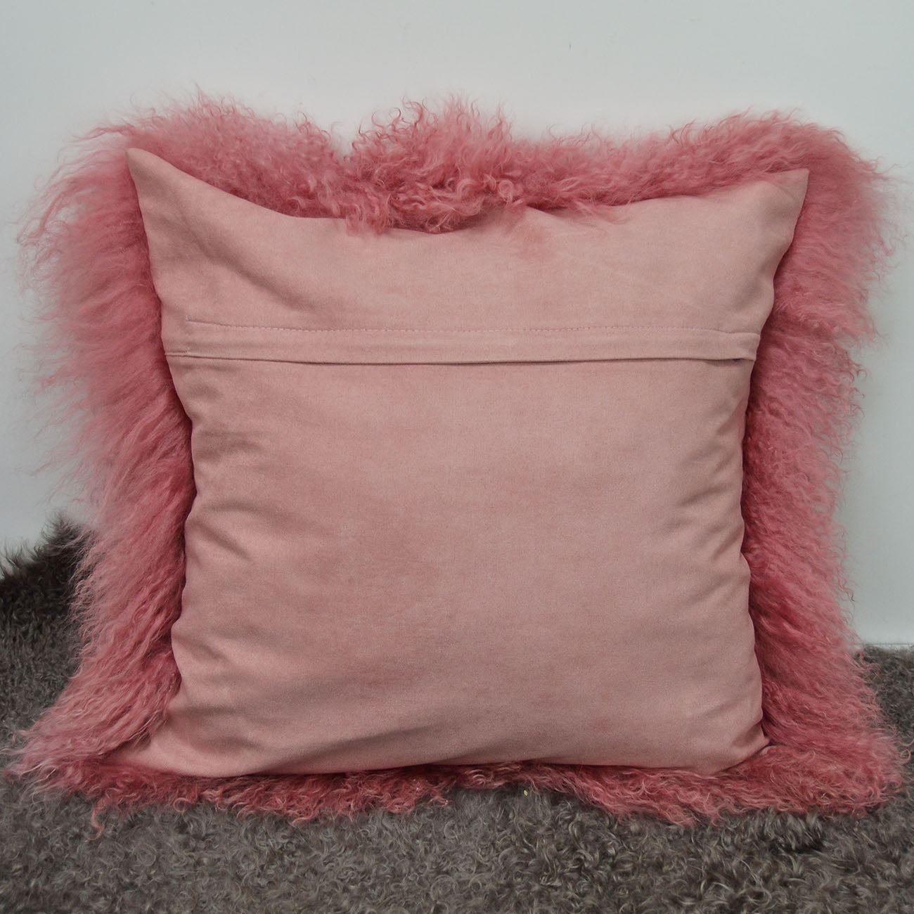 Tibetan/Mongolian Lamb Fur Pillow Cover Medium Pink