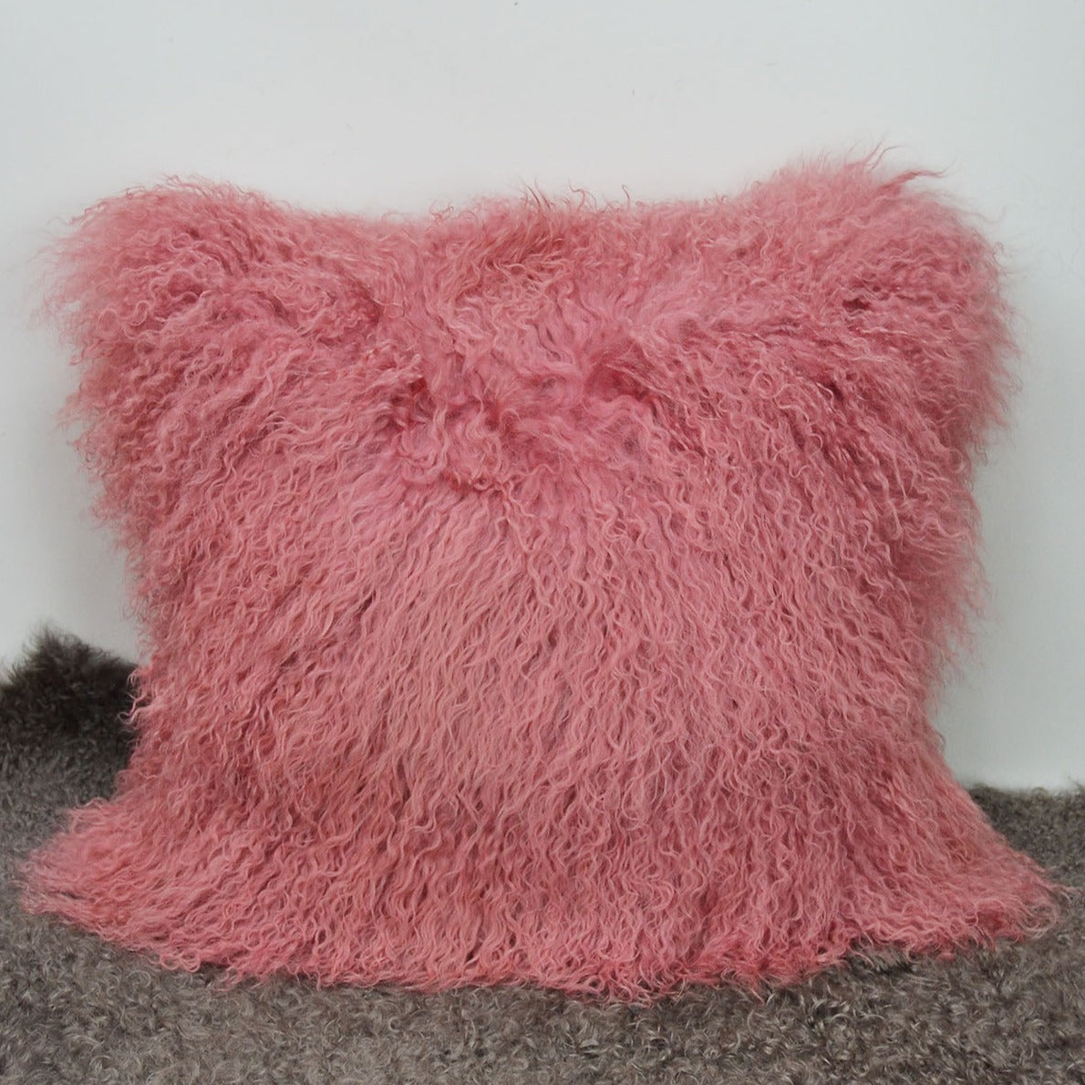 Tibetan/Mongolian Lamb Fur Pillow Cover Medium Pink